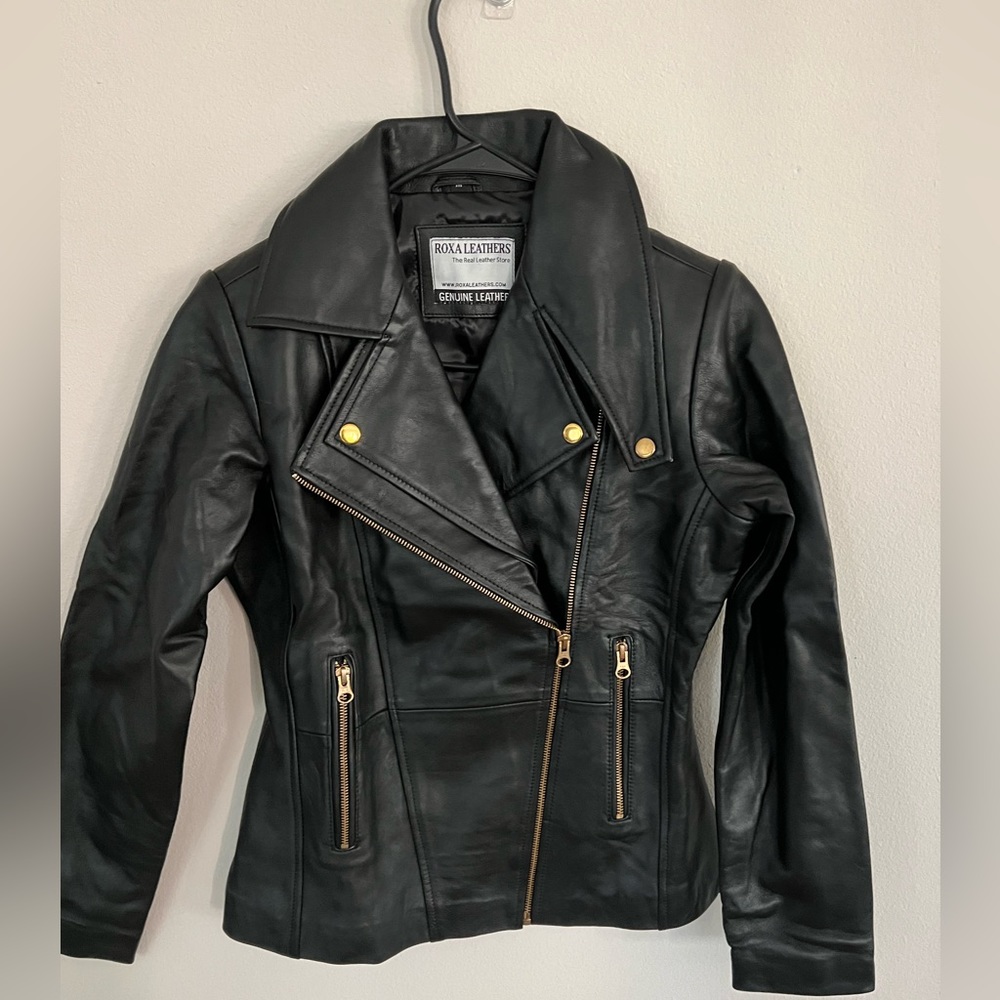ROXA Leathers  Black Genuine Lambskin 100% Leather Jacket Motorcycle Soft Coat